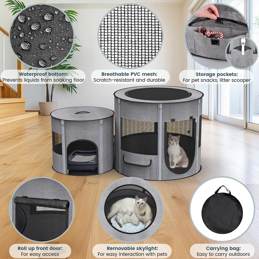 Portable Pet Playpen with Tunnel Foldable 3-in-1 Indoor Outdoor Small Pet & Cats