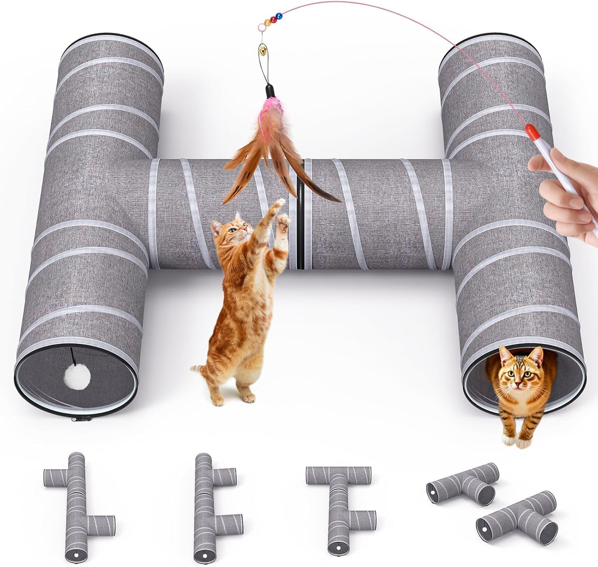 3-in-1  Connecting Tunnel Fun to 2- Playpen Enclosures - Cats -  (Portable) - (Interacting) - (Grey) - (While Supplies Last)