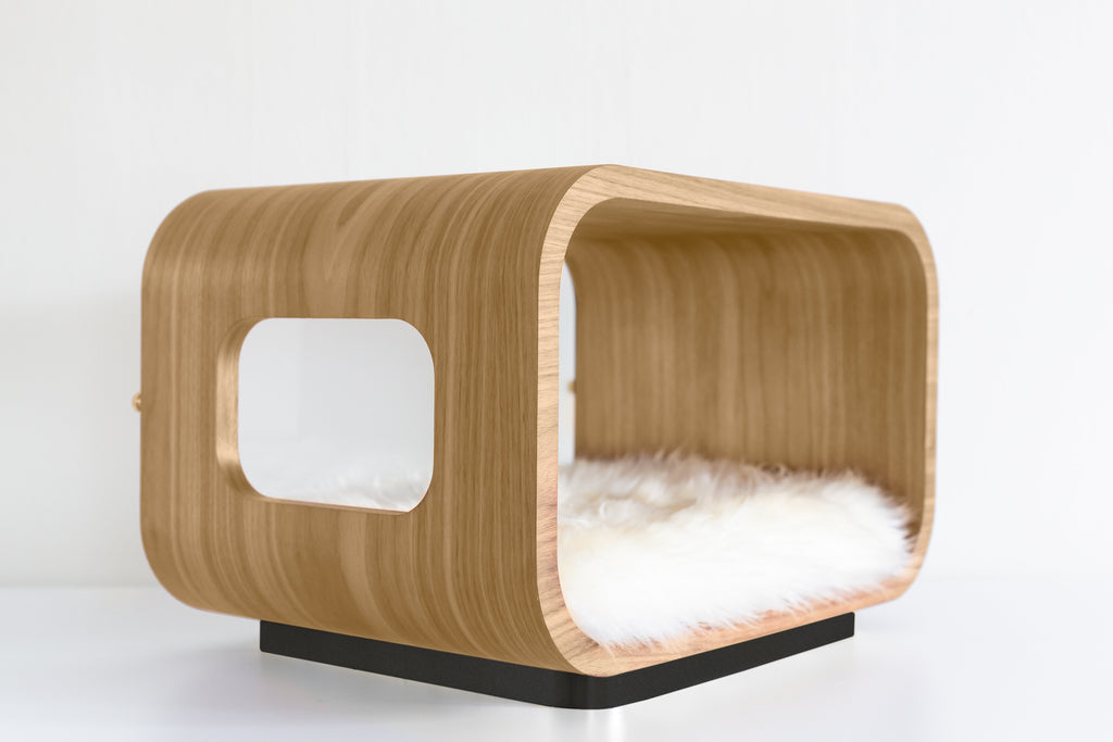 Wood Pet Bed -  Cat - (White Oak) - (Plush Pad included  - (The Luna Bed ) - (While Supplies Last)