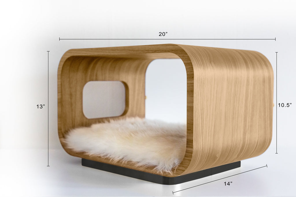 Wood Pet Bed -  Cat - (White Oak) - (Plush Pad included  - (The Luna Bed ) - (While Supplies Last)