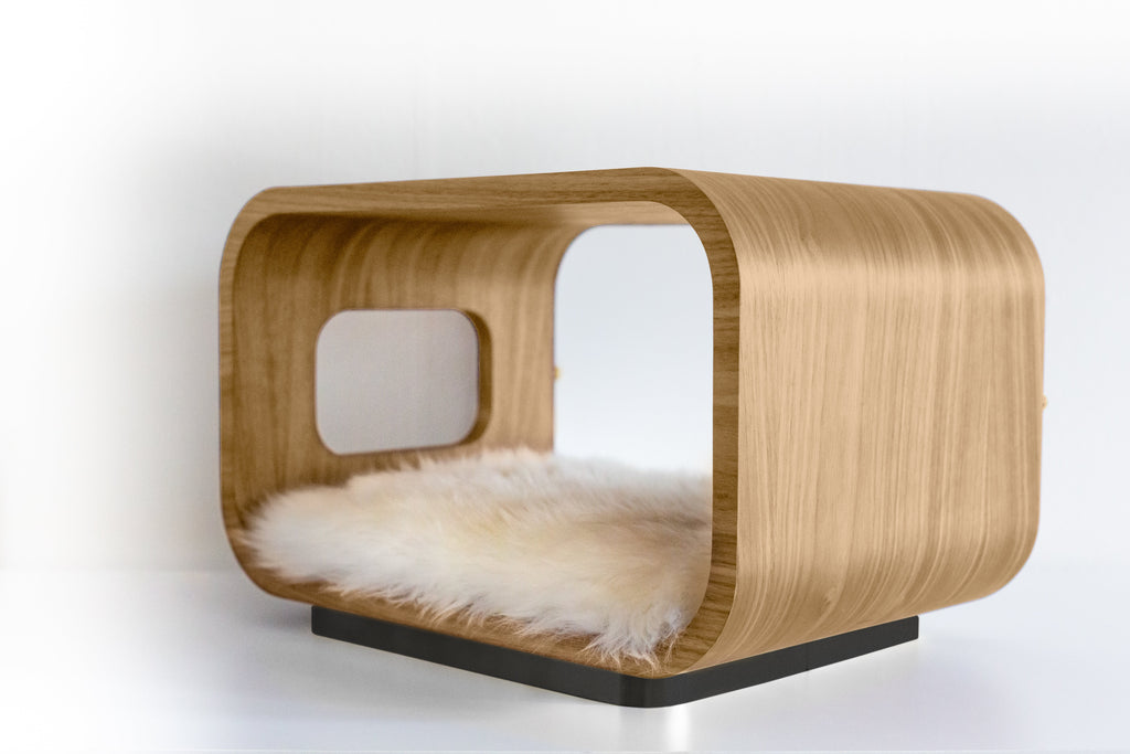Wood Pet Bed -  Cat - (White Oak) - (Plush Pad included  - (The Luna Bed ) - (While Supplies Last)