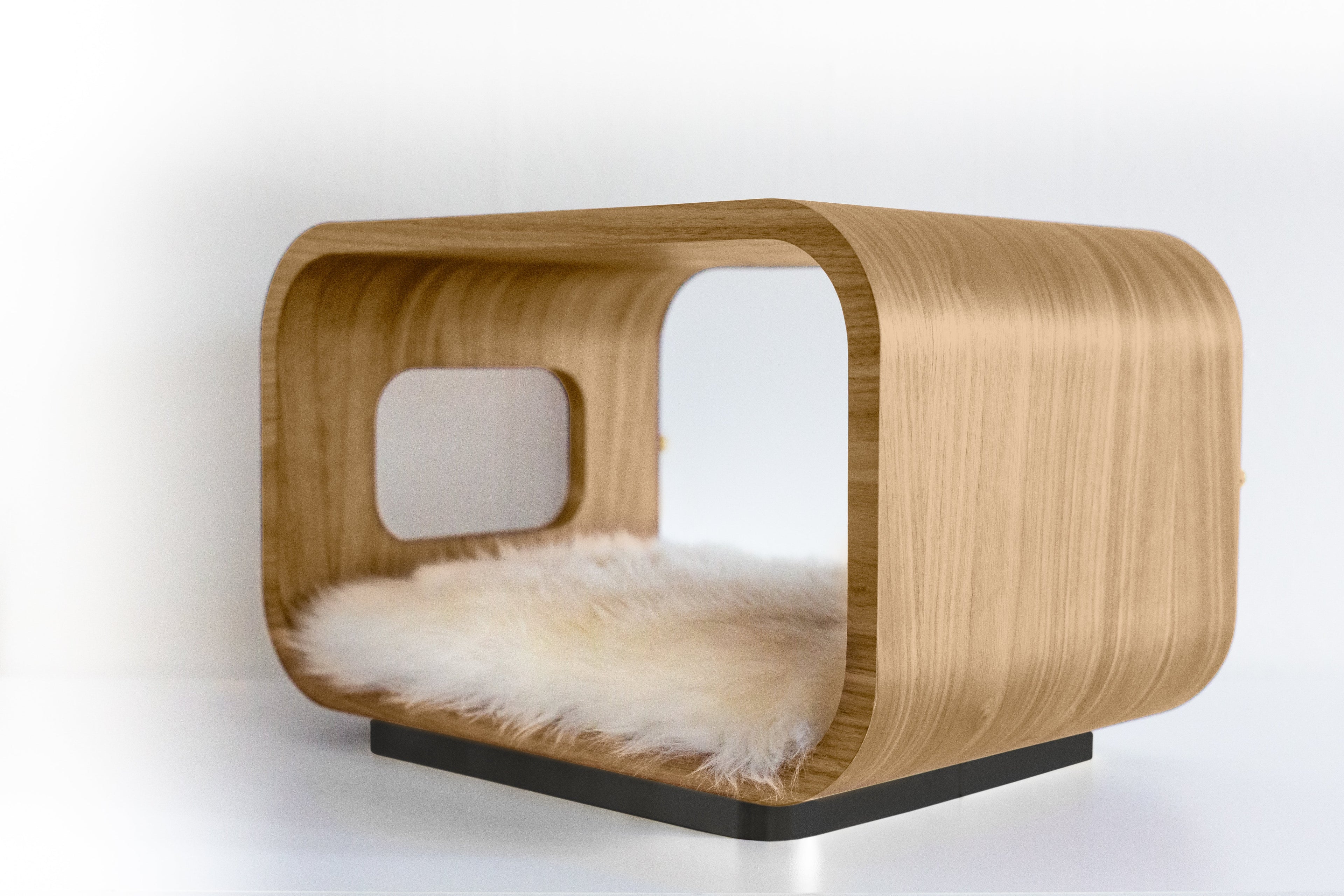 Wood Pet Bed -  Cat - (White Oak) - (Plush Pad included  - (The Luna Bed ) - (While Supplies Last)