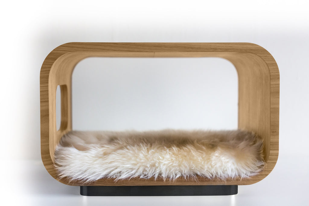 Wood Pet Bed -  Cat - (White Oak) - (Plush Pad included  - (The Luna Bed ) - (While Supplies Last)