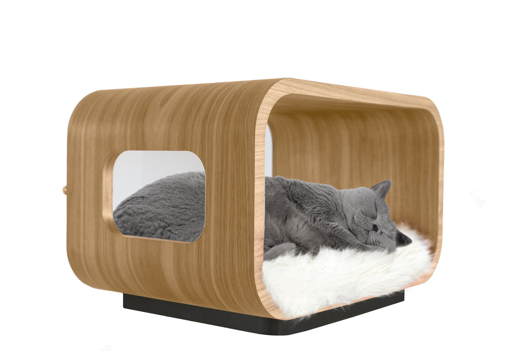 Wood Pet Bed -  Cat - (White Oak) - (Plush Pad included  - (The Luna Bed ) - (While Supplies Last)
