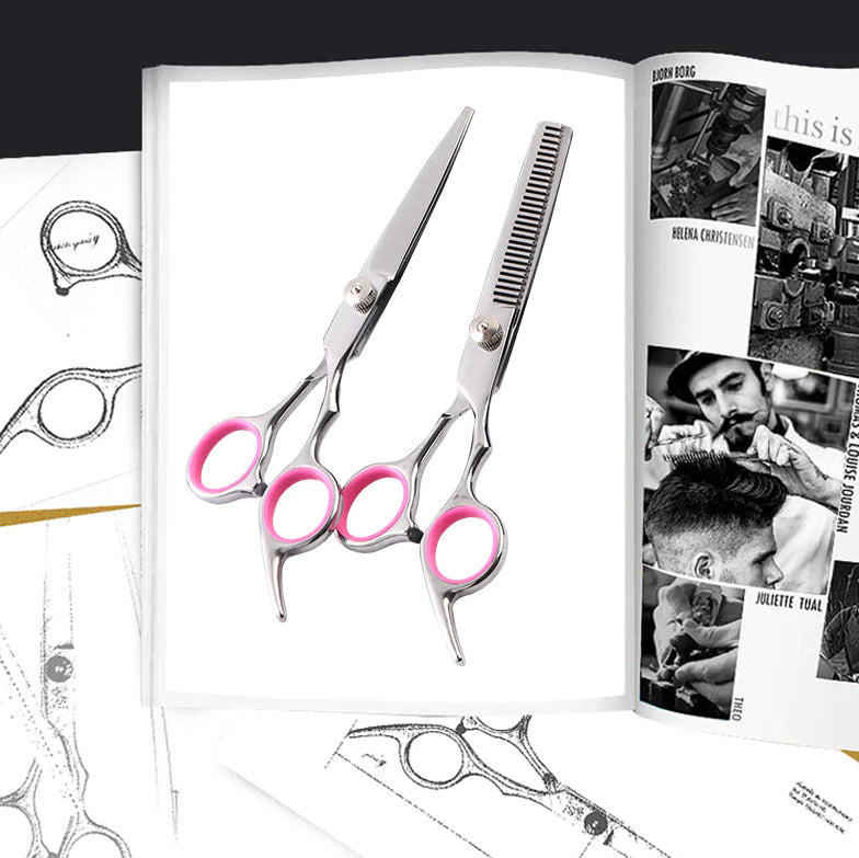 Grooming Scissors Kit -  Dog - (Stainless Straight) - (Curved Thinning Shears) - (While Supplies Last)