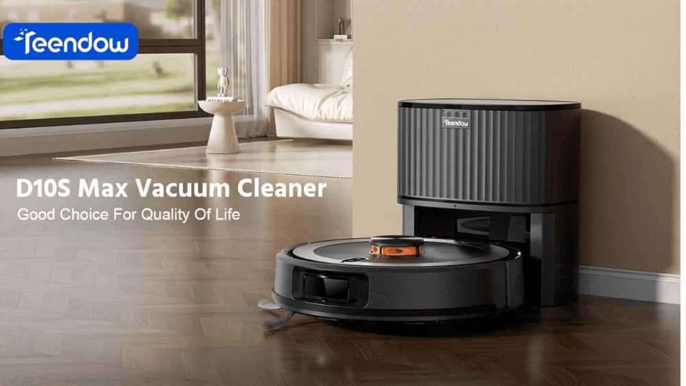 Teendow D10S Max Vacuum and Mop with LDS Laser Navigation - Dog Cat  - (Black) - (Self-Emptying) -