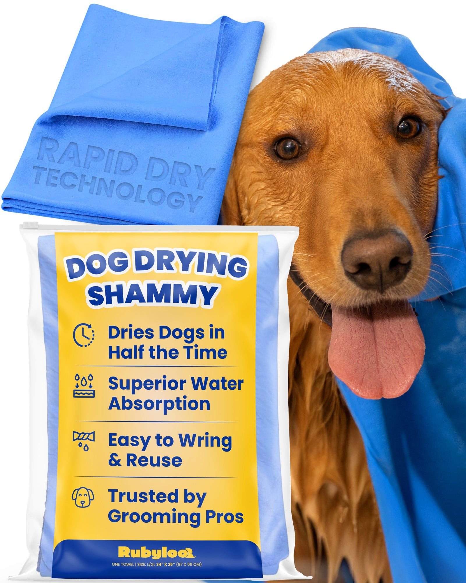 Drying Shammy Towel - Large Dog Cat - (Rapid Dry) - (Groomer Approved) - (1 pk, 2 pk) - (While Supplies Last)