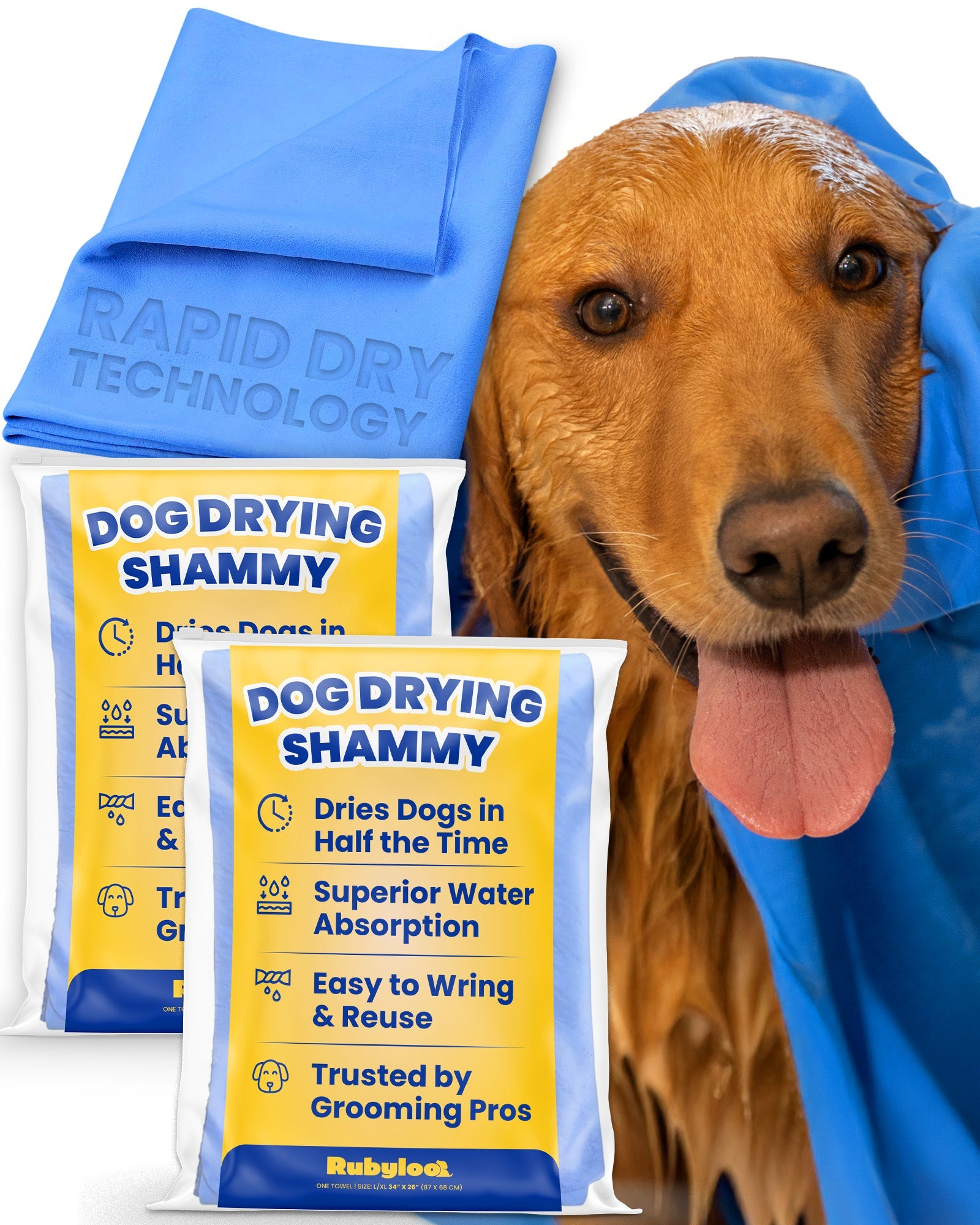 Drying Shammy Towel - Large Dog Cat - (Rapid Dry) - (Groomer Approved) - (1 pk, 2 pk) - (While Supplies Last)