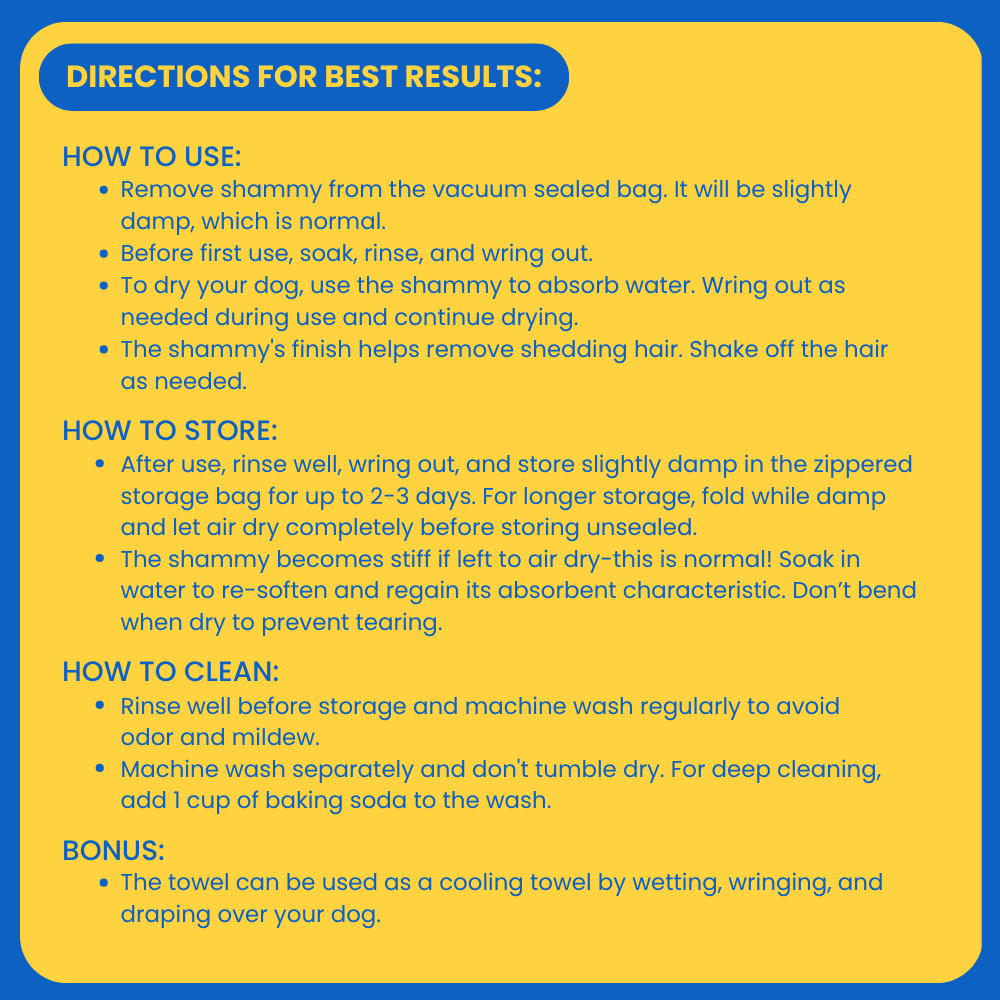 Drying Shammy Towel - Large Dog Cat - (Rapid Dry) - (Groomer Approved) - (1 pk, 2 pk) - (While Supplies Last)