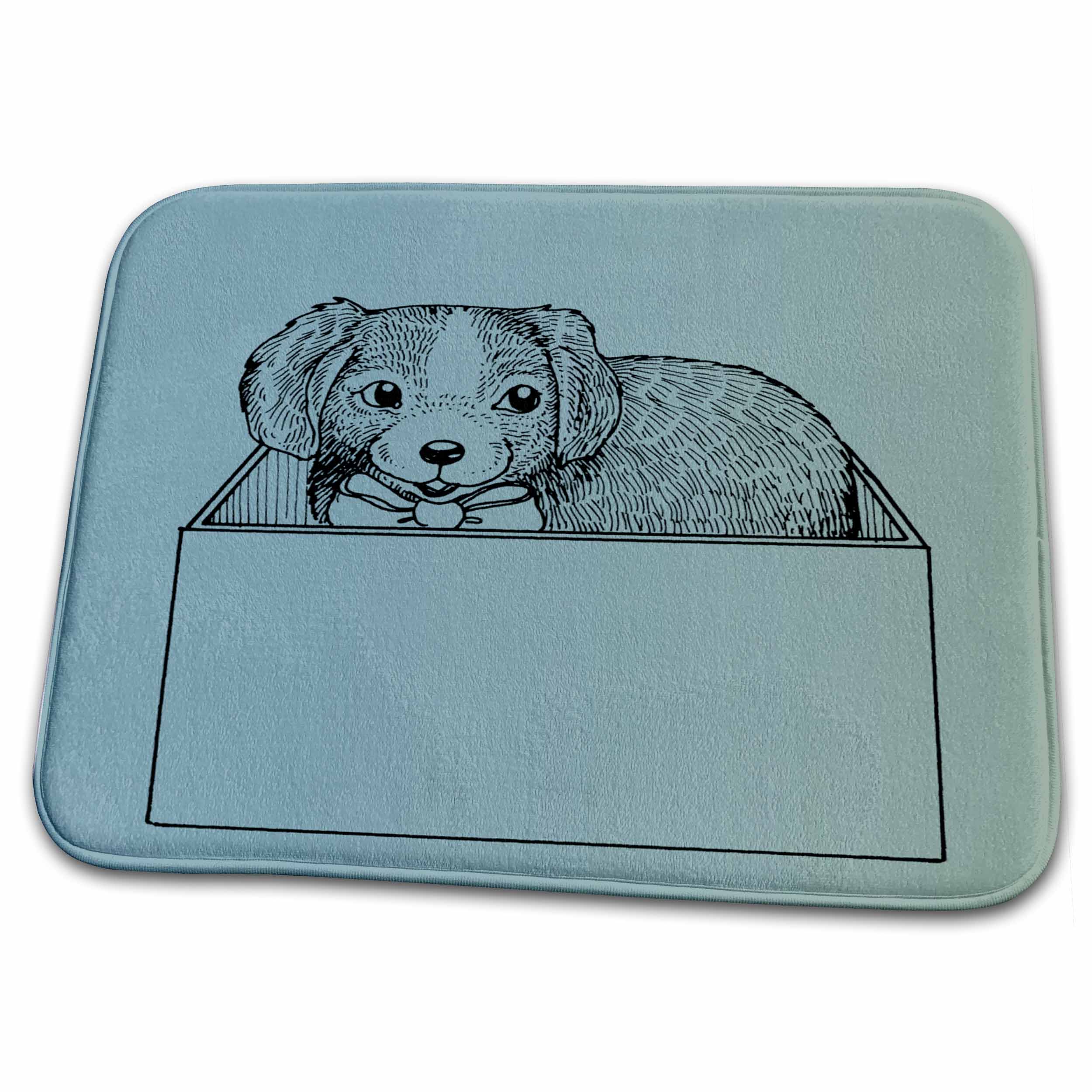 3dRose PS Animals - Cute Puppy in a box pets animals art - Dish Drying Mats (ddm-130563)
