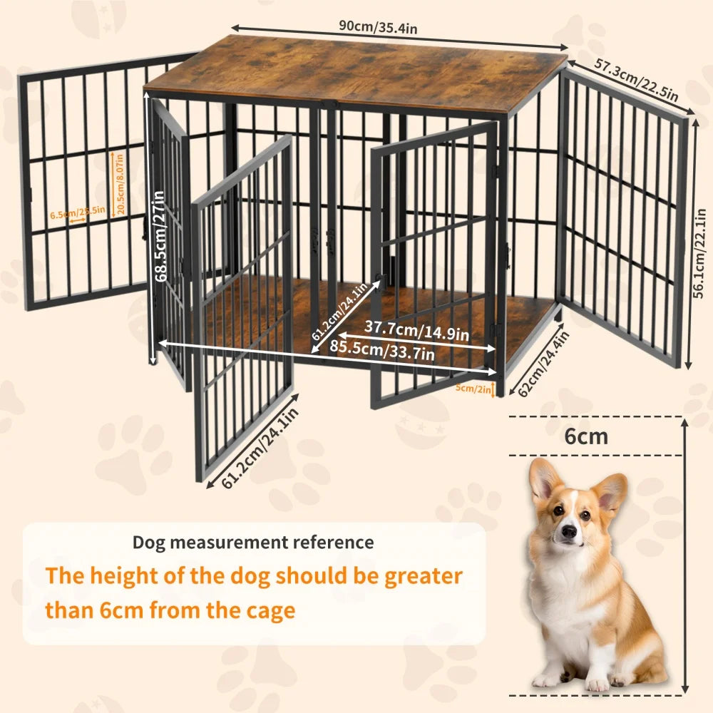 Spacious Furniture Crate Enclosure with Removable Divider - 2 Dogs  - (Black) - (Metal + Wood) - (While Supplies Last)