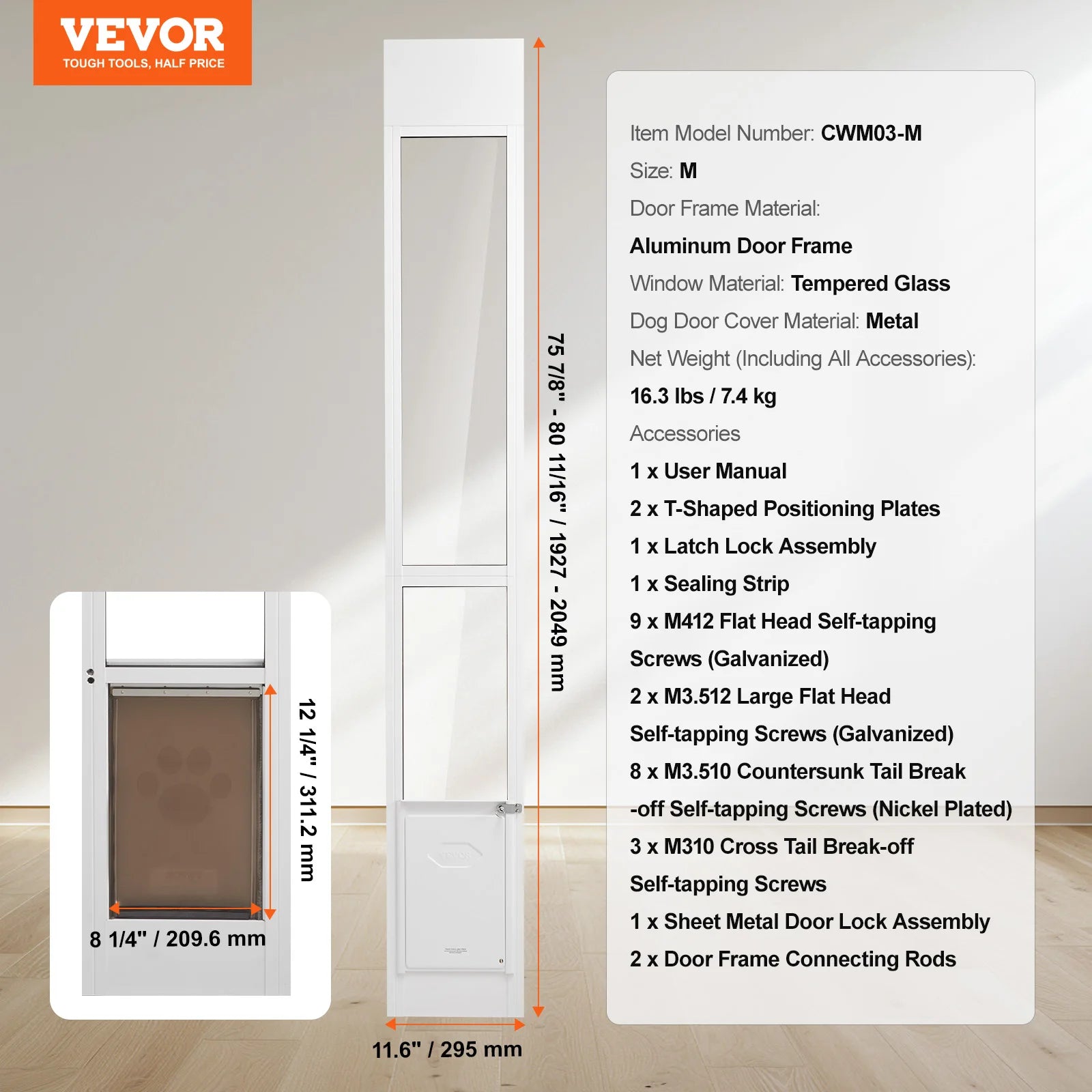 Sliding Glass Adjustable Door - (M-XL) - Dog Cat