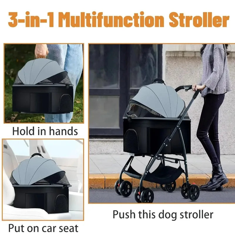 3-in-1 Portable Pet Stroller with Pet Carrier Bag + Pet Car Seat - Dog Cat - (8 Color Options) - (While Supplies Last)