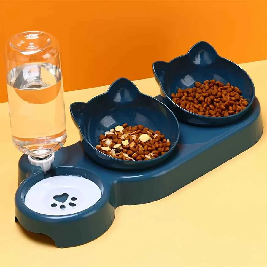 3-in-1 Food & Gravity Water Feeder in This Adorable Cat Ear Bowl Set - Cat - (4 Color Options) - (While Supplies Last)