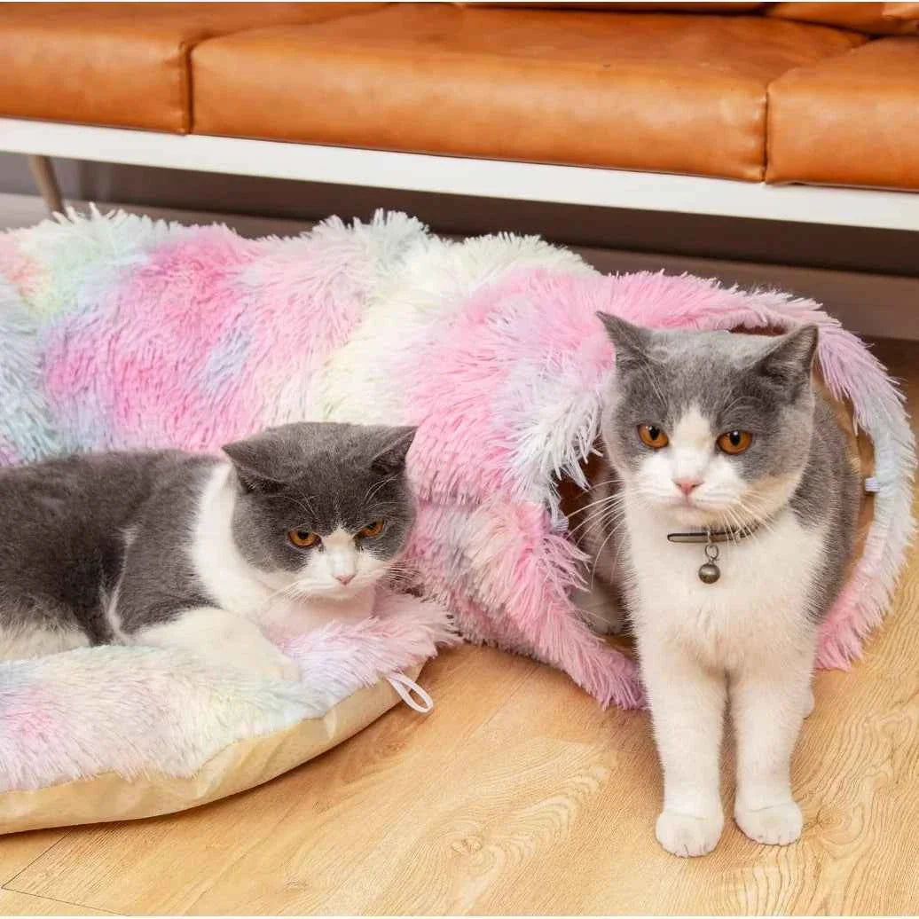 Plush Tunnel Bed – Cat - (2-in-1 Cozy Sleeping and Interactive Toy) - (L) - (4 Color Options) - (While Supplies Last)