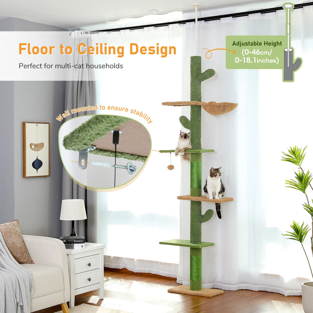 5-Tier Floor to Ceiling Cat Cactus Tree, Perches, Hammock