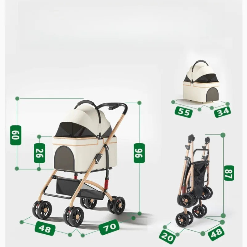 2 in 1 Foldable Travel Stroller and Carrier Up to 50lbs - Dog Cat