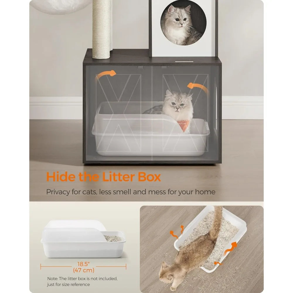 2-in-1 Cat Tree and Condo with Litter Box Enclosure - Cat - (59-Inch) - (Scratching Posts) - (4 Color Options)