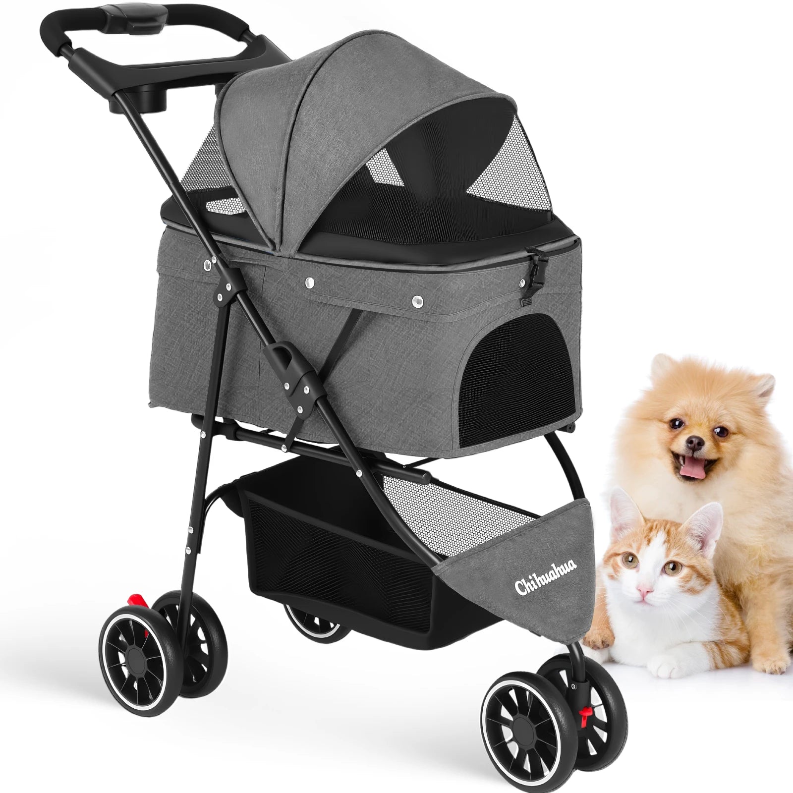 3 Wheels Pet Stroller and Carrier with Mesh Canopy - Dog Cat - (6 Color Options) - (M)