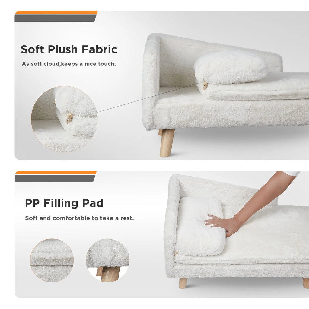 Elevated Solid Wood Leg Plush Couch - Dog Cat