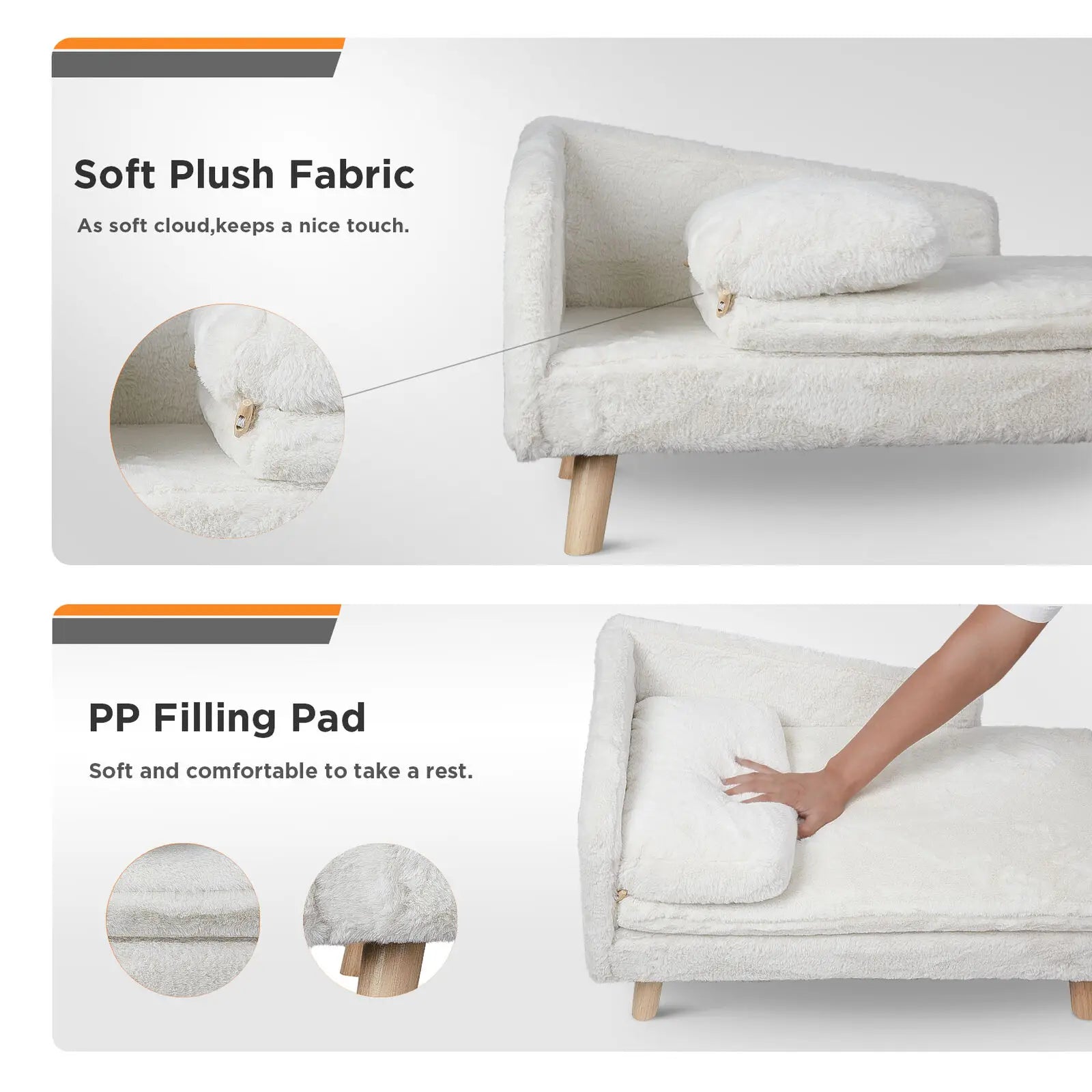 Elevated Solid Wood Leg Plush Couch - Dog Cat
