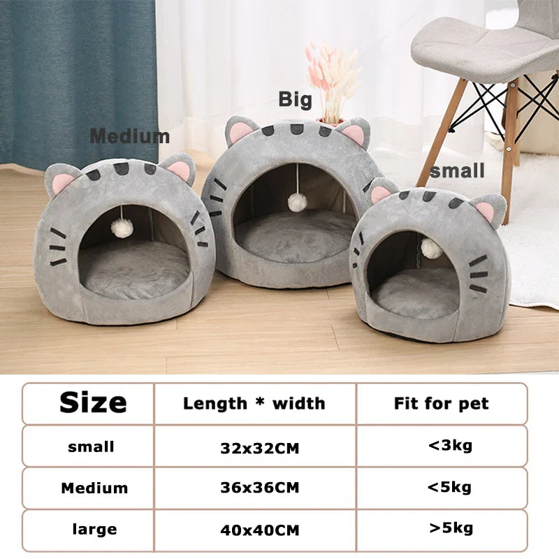 Cute and Cozy Cat Shaped Bed Includes Interactive Toy - Cat  - (S,M, Big) - (Grey) - (While Supplies Last)