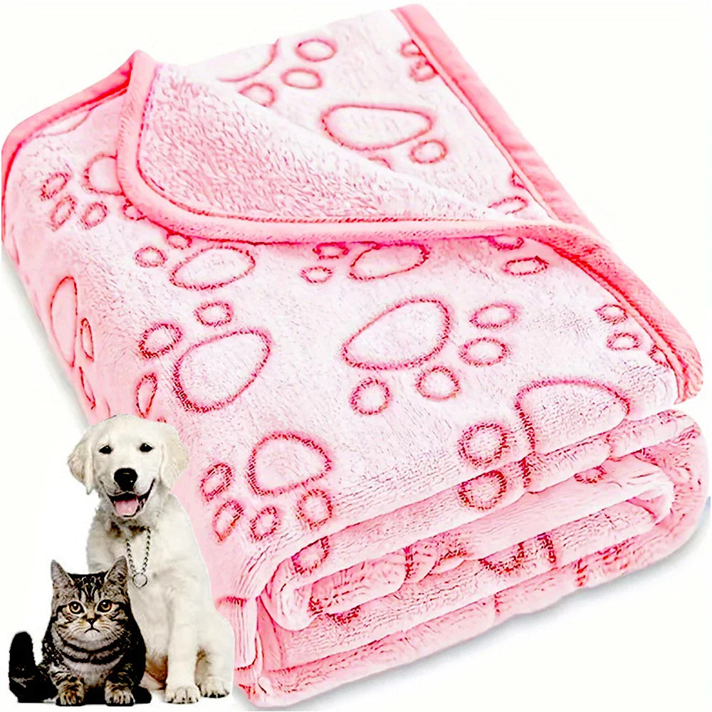 Pet Blanket  – Dog Cat  - (Cute Paw Print ) - (Fleece) - (3 Sizes) -(Pink)