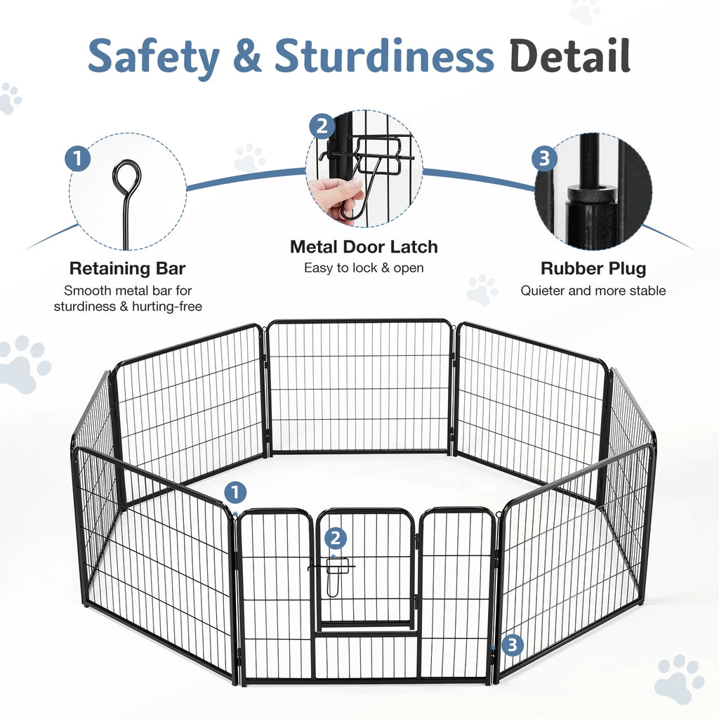 Foldable Metal Fence Playpen Enclosure - Dog -  (8 Panel) - (24", 32")
