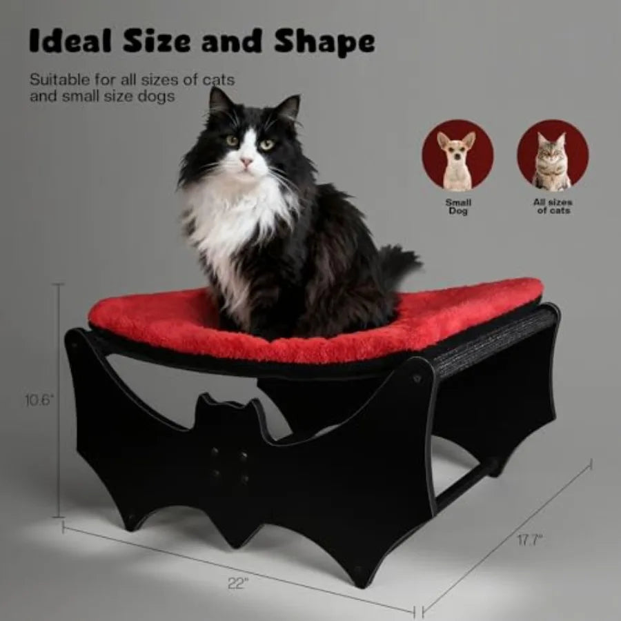 Elevated Wooden Gothic Cat Bed with Bat Design - Cat