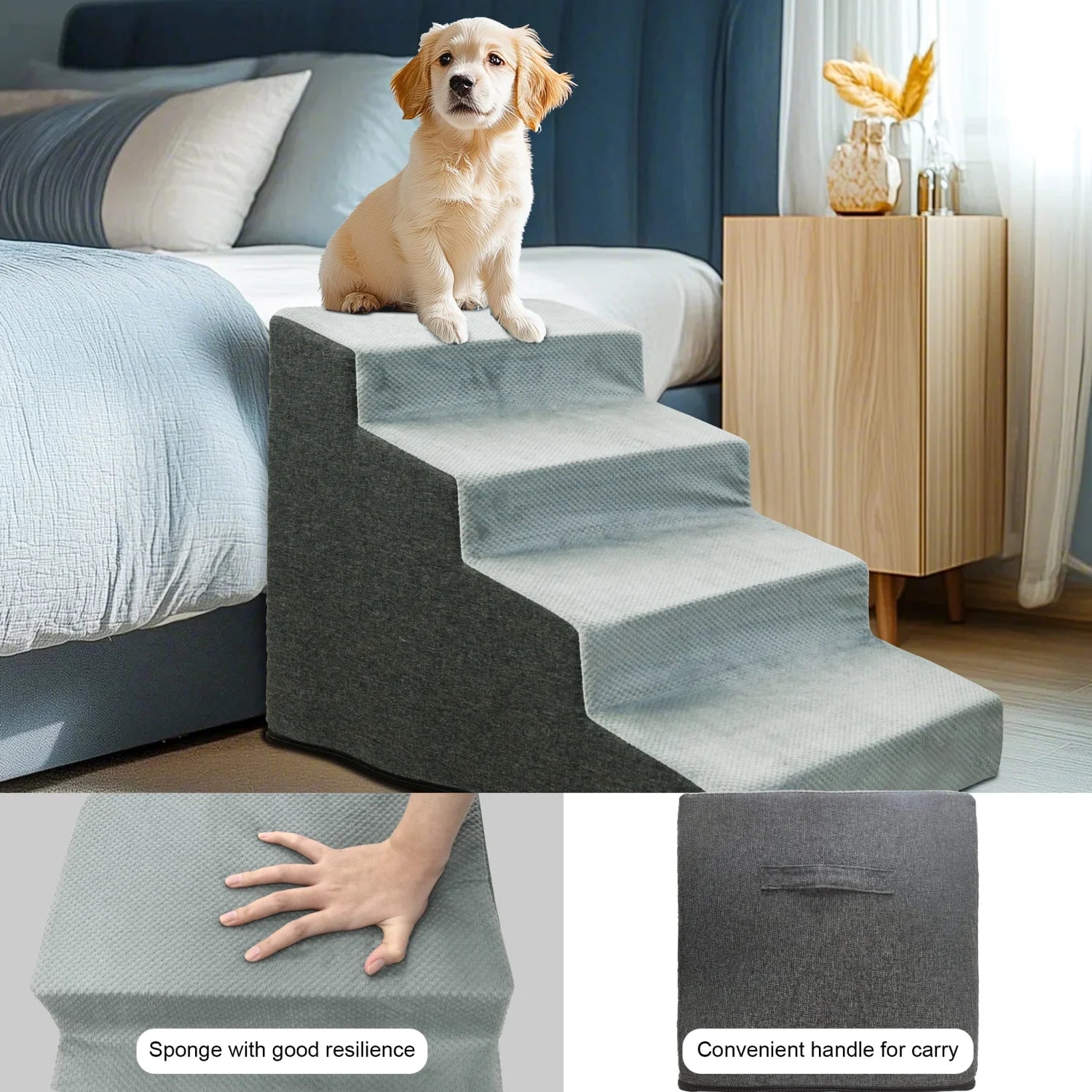 Pet Stairs with Washable Cover - (Grey) - (3,4 Step Options) - While Supplies Last