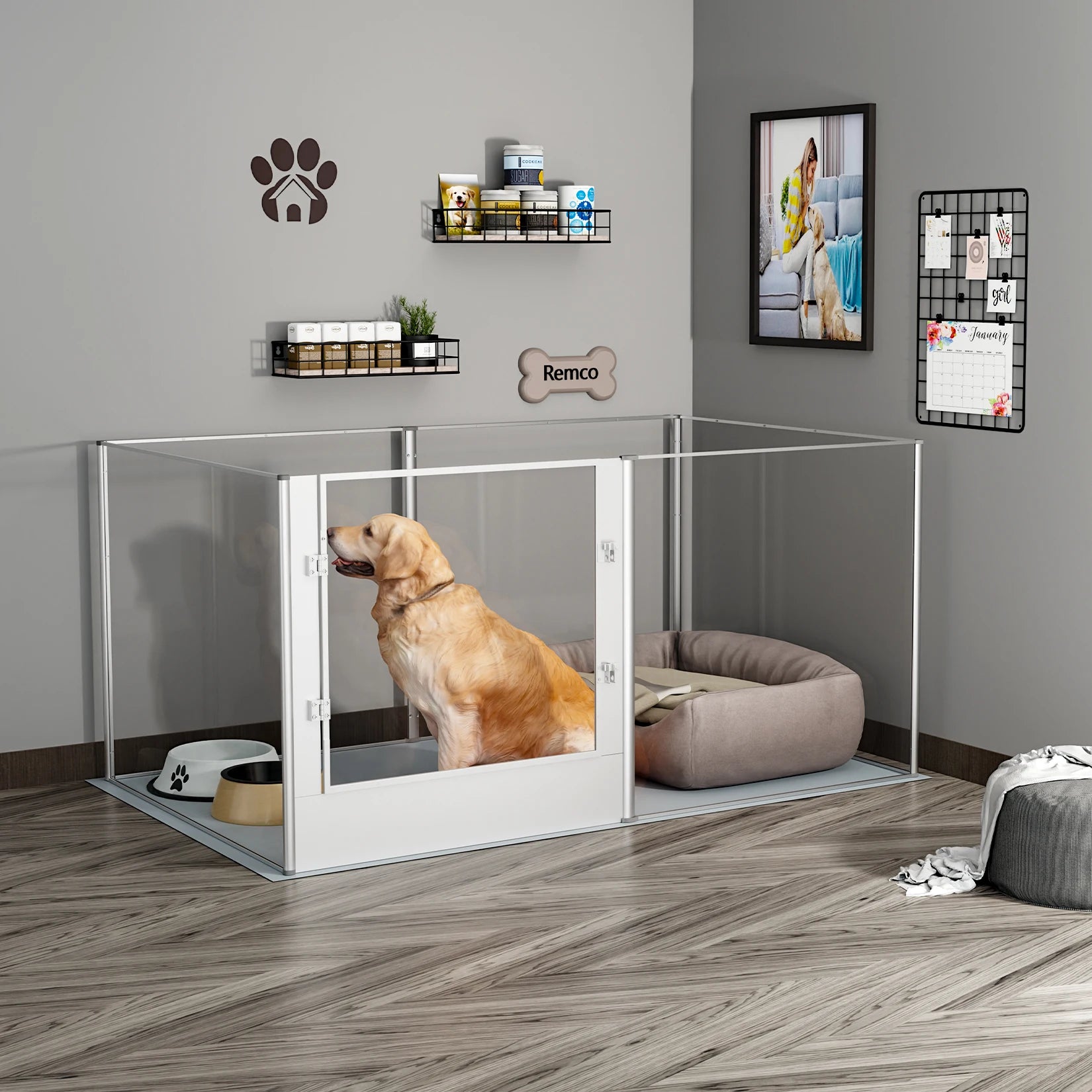 Heavy Duty Playpen Enclosure - Dog -  (6 Transparent Panel)
