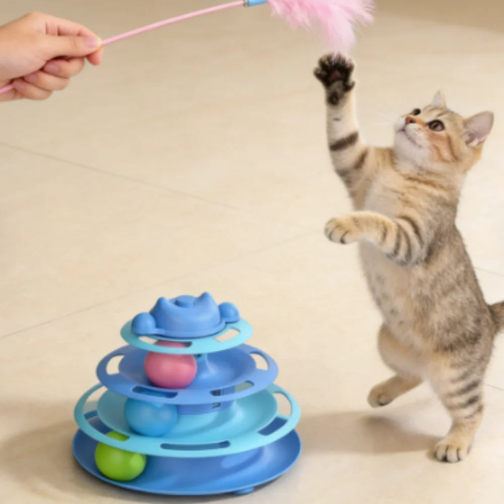 Interactive 4-Layer Turntable Toy - Cats - (3 Color Options)