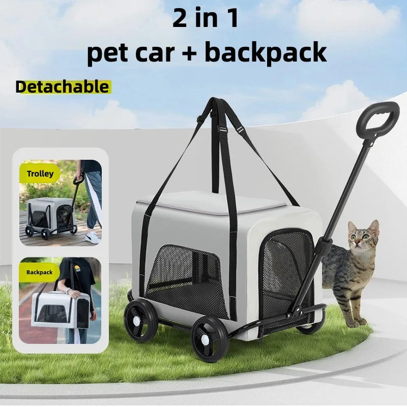 2-in-1 Cart Stroller and Backpack Carrier - Dog Cat - (3 Color Options) - (3-Sided Windows) - (While Supplies Last)