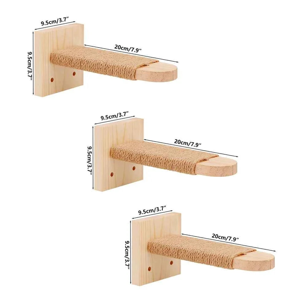 Climbing Ladder with Rope and Scratching Post -  Cat  - (Wall Mounted) - Wood) - (1,2, 3 Pc Options)