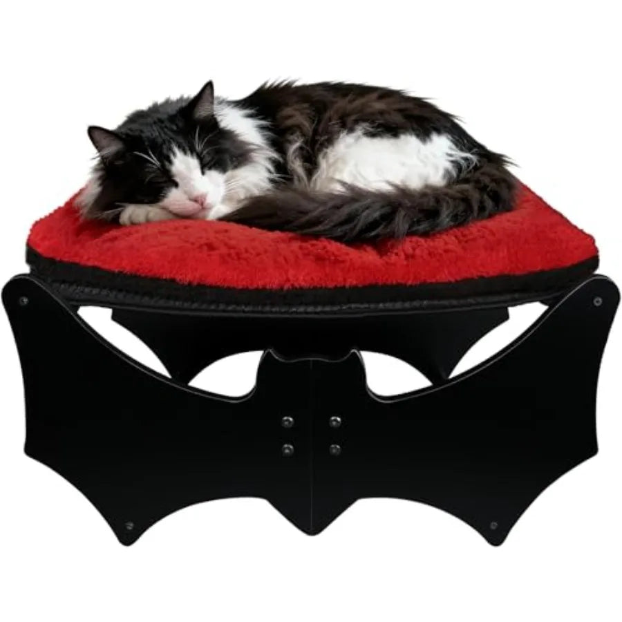 Elevated Wooden Gothic Cat Bed with Bat Design - Cat
