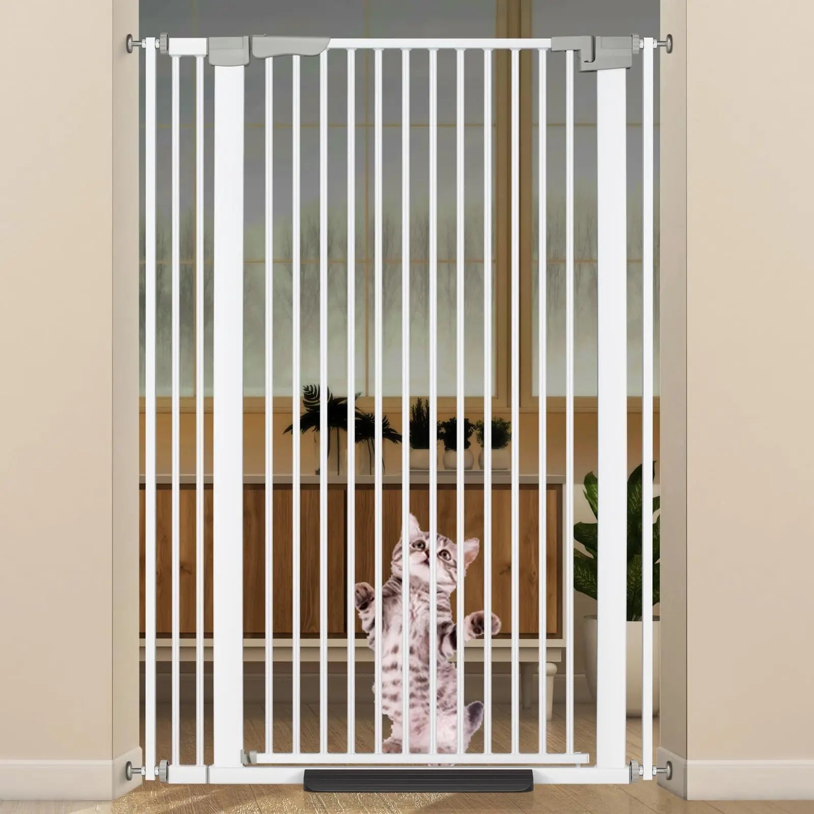 Adjustable Width Auto Close Pet Gate - Cat - (White) - (Plastic) - (51.18" Tall)