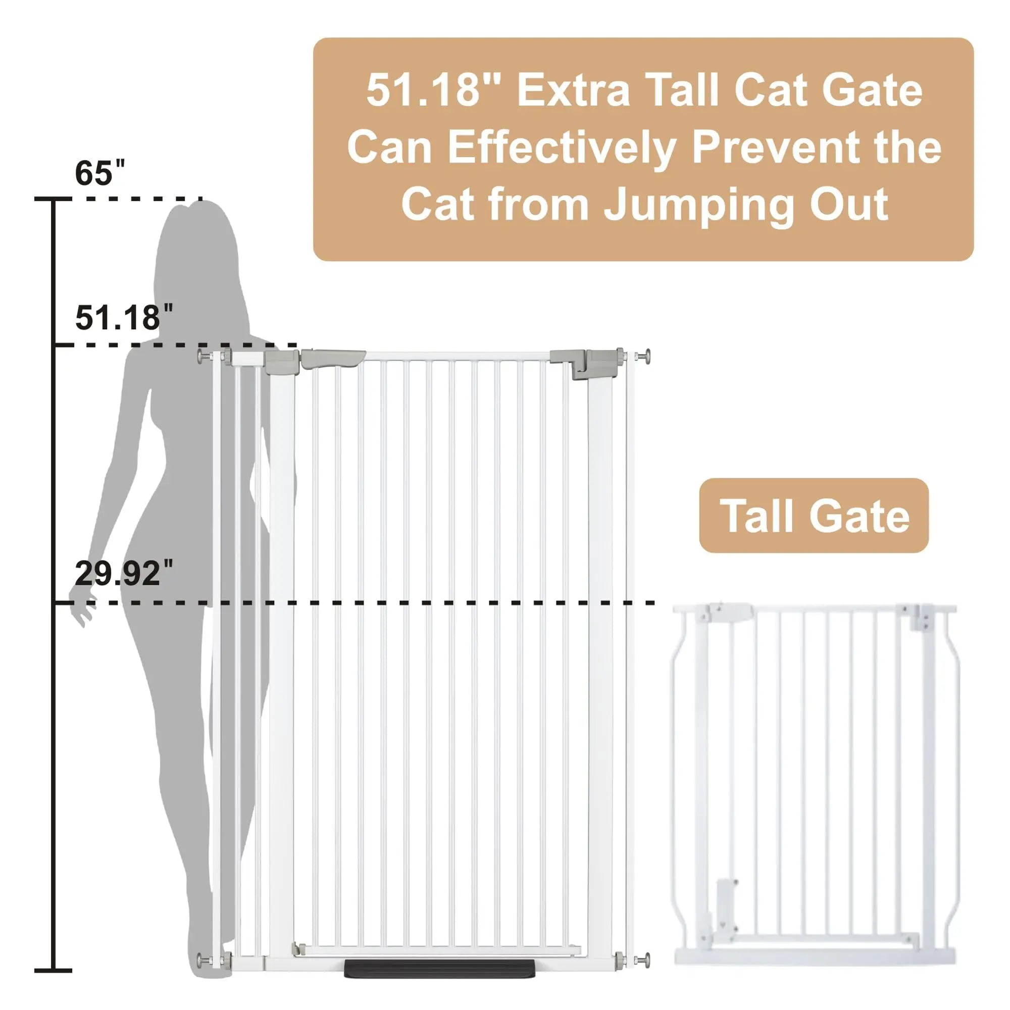 Adjustable Width Auto Close Pet Gate - Cat - (White) - (Plastic) - (51.18" Tall)