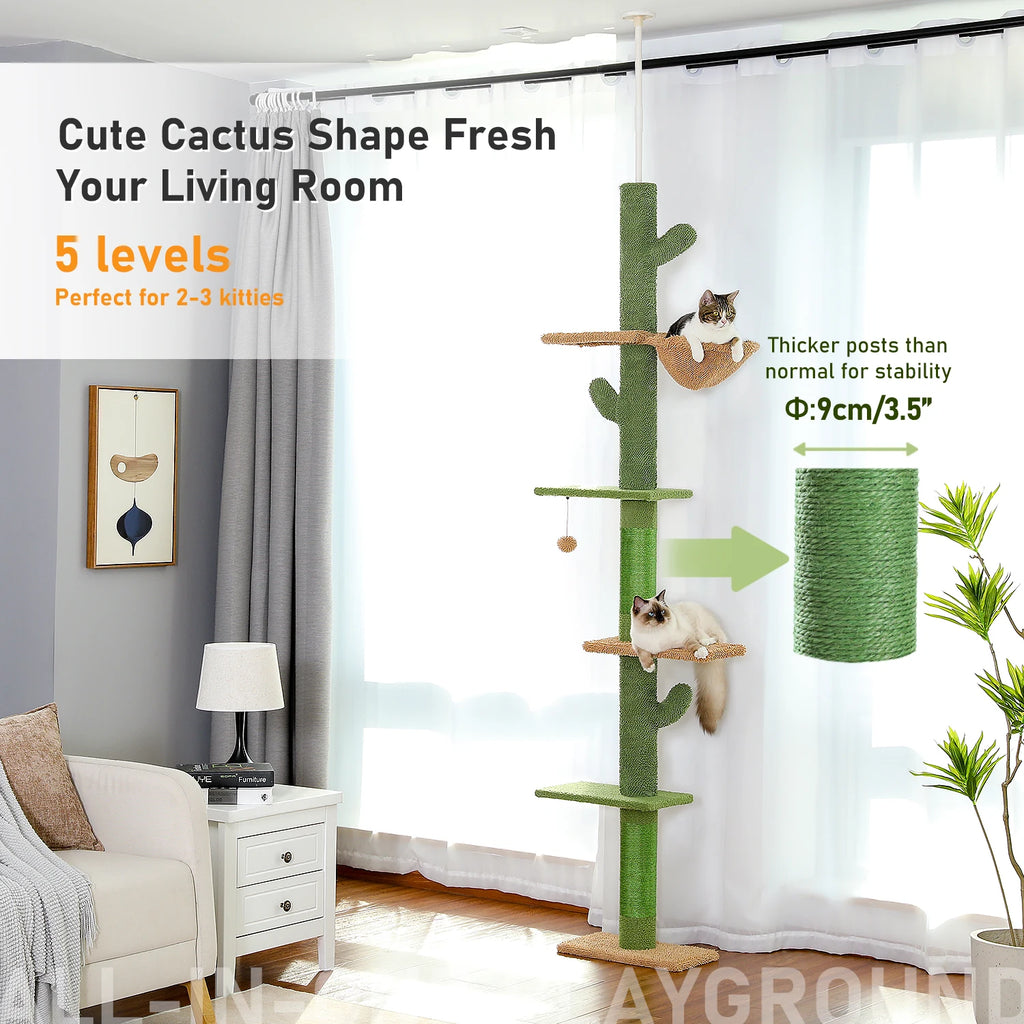 5-Tier Floor to Ceiling Cat Cactus Tree, Perches, Hammock