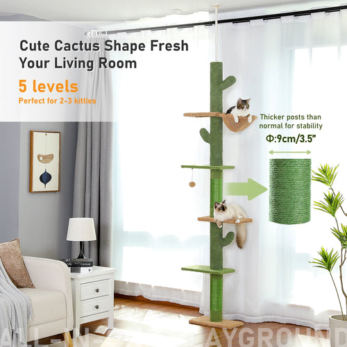 5-Tier Floor to Ceiling Cat Cactus Tree, Perches, Hammock
