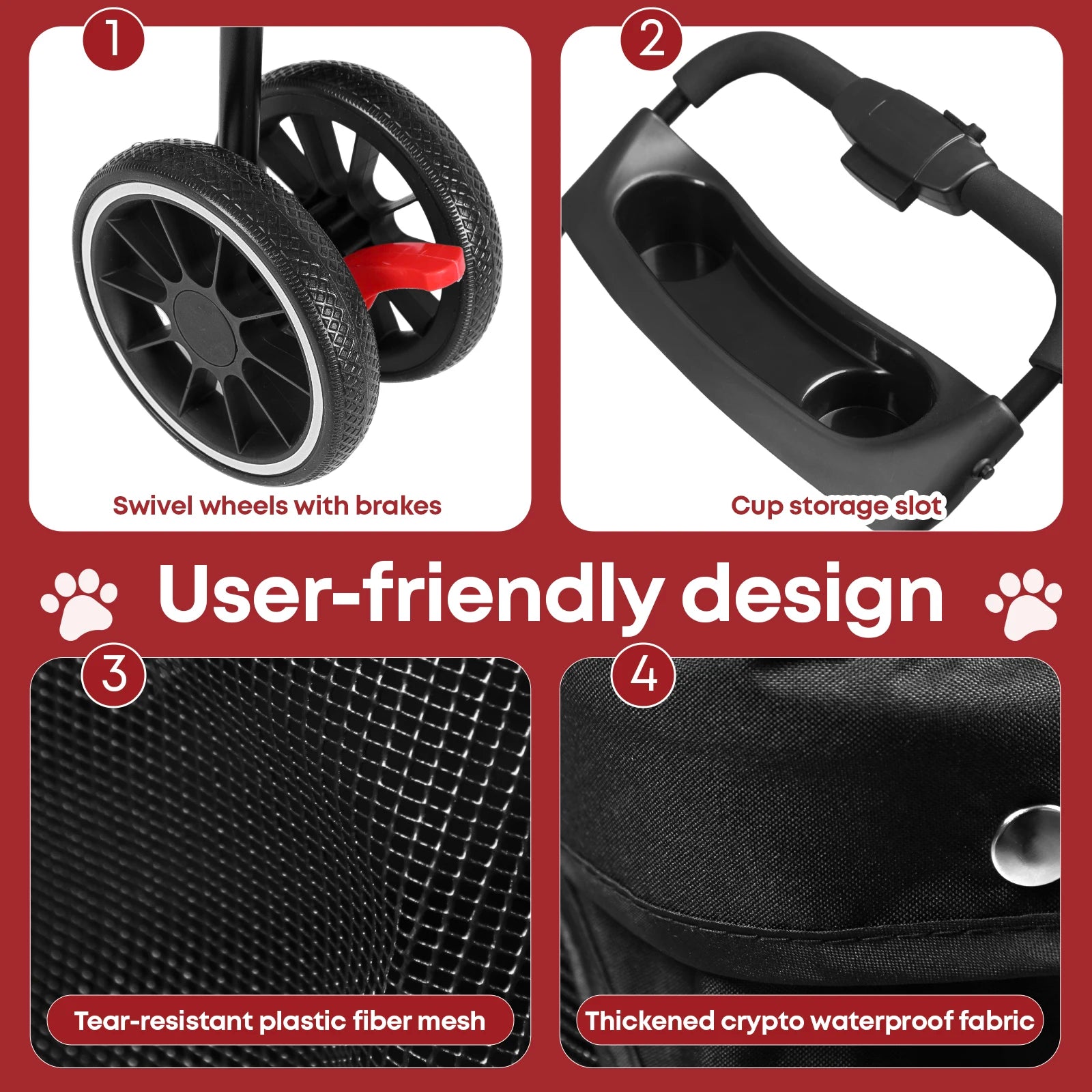 3 Wheels Pet Stroller and Carrier with Mesh Canopy - Dog Cat - (6 Color Options) - (M)