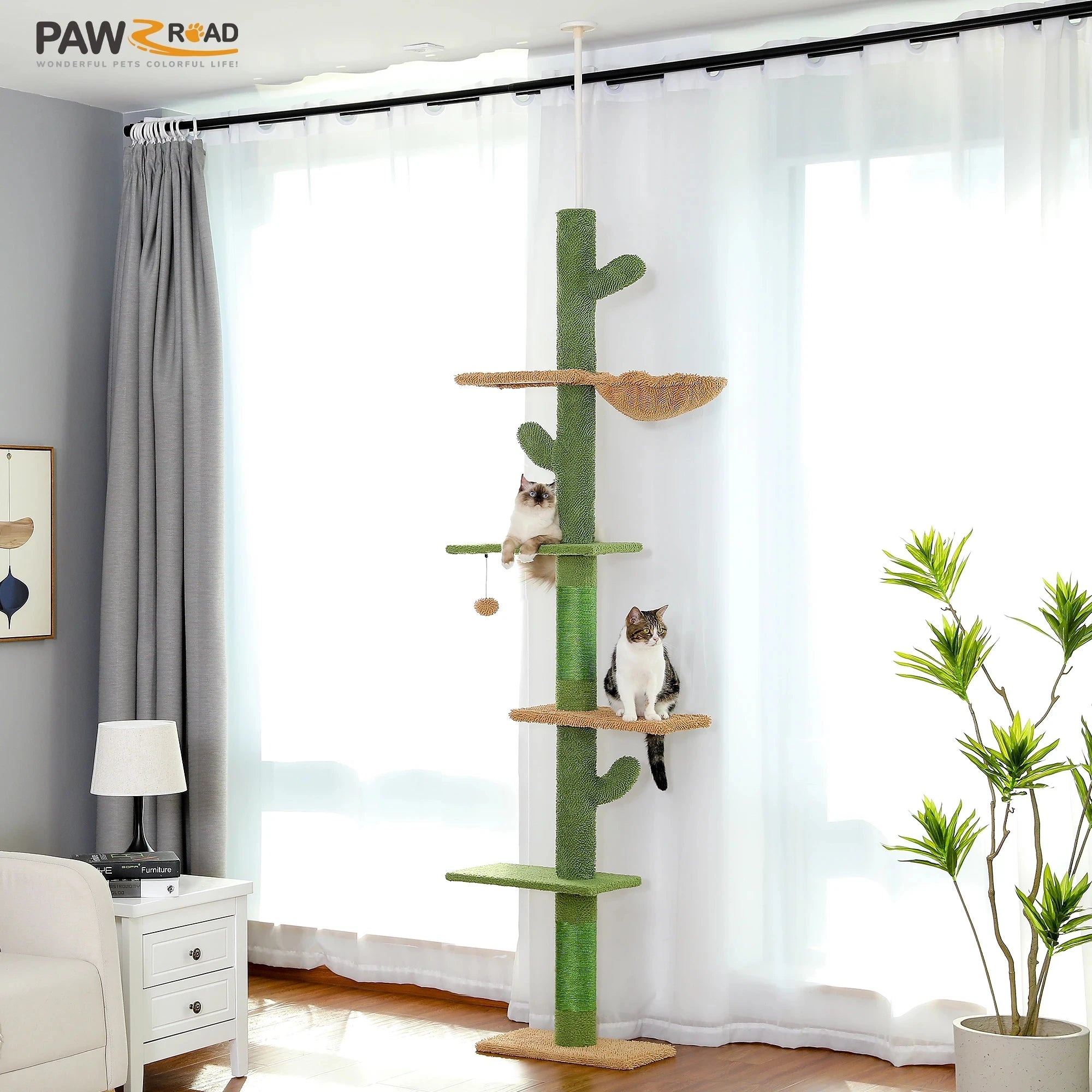 5-Tier Floor to Ceiling Cat Cactus Tree, Perches, Hammock