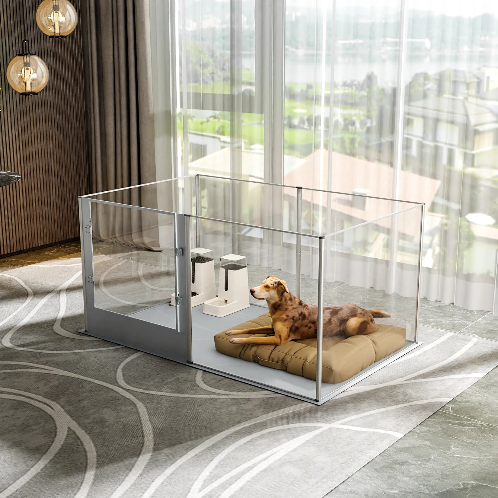 Heavy Duty Playpen Enclosure - Dog -  (6 Transparent Panel)
