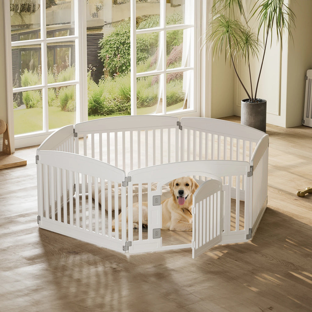 Plastic Expandable Portable Playpen - Dogs (4,6 Panel) - (White, Brown) - (Indoor/Outdoor) - (While Supplies Last)