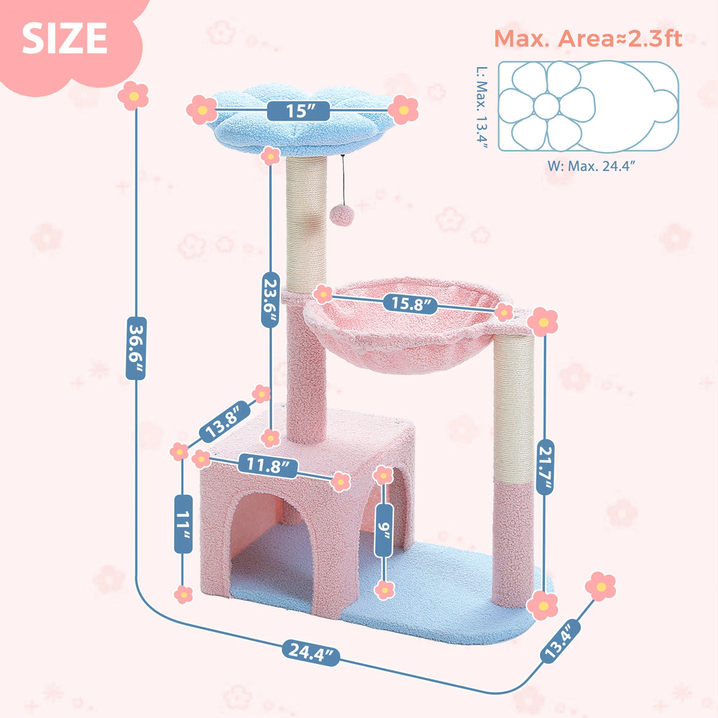 Flower Cat Tree with Large Metal Frame Hammock