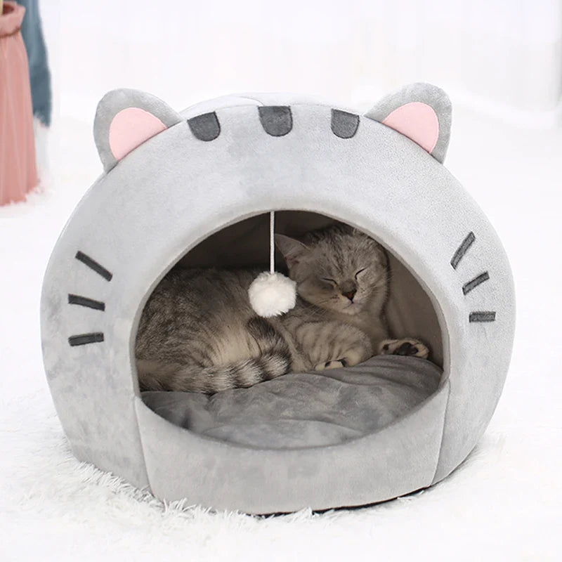 Cute and Cozy Cat Shaped Bed Includes Interactive Toy - Cat  - (S,M, Big) - (Grey) - (While Supplies Last)