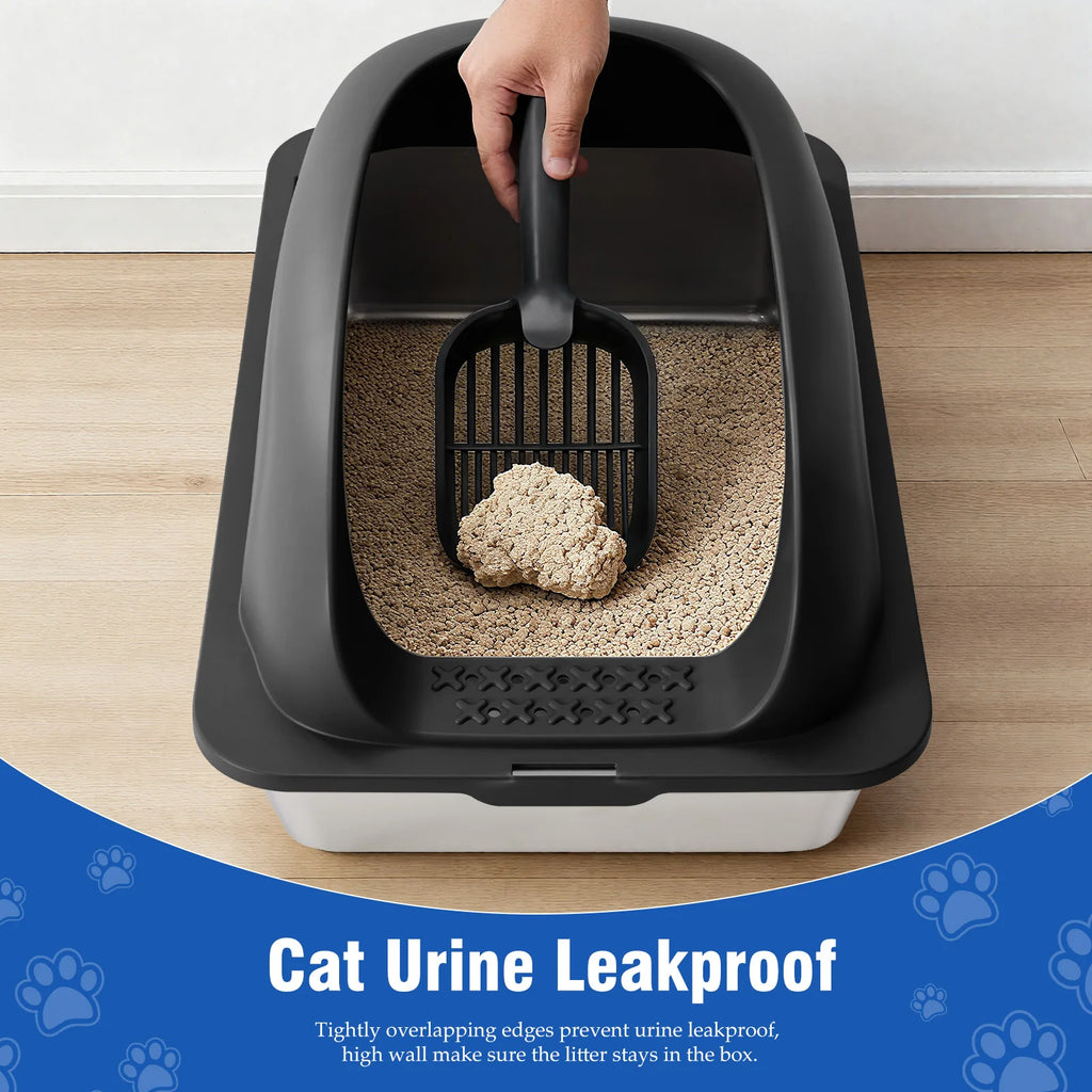Semi-Closed Leak proof Litter Box with Lid - Cat - (Stainless Steel) - (Black, Lt. Grey) - (While Supplies Last)