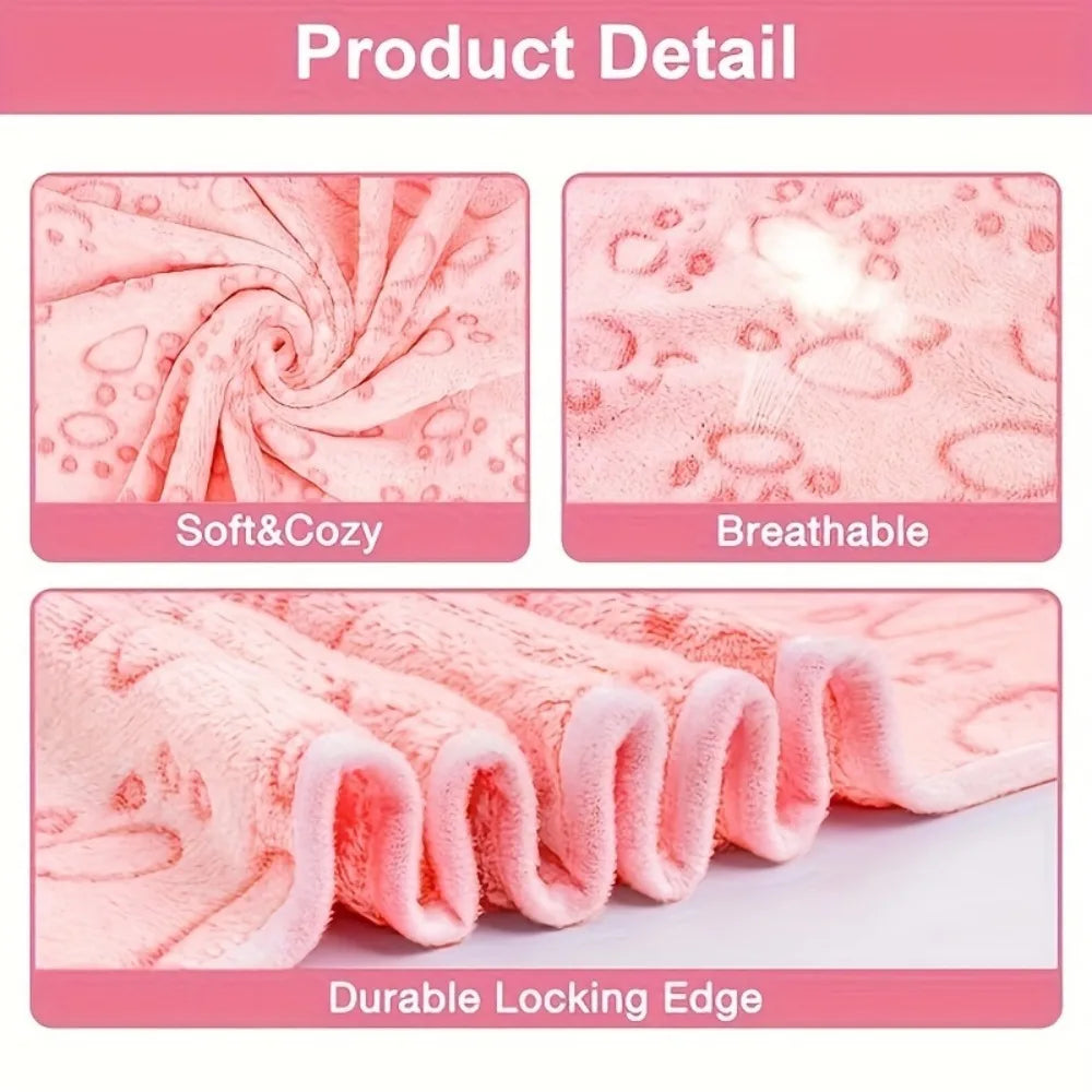 Pet Blanket  – Dog Cat  - (Cute Paw Print ) - (Fleece) - (3 Sizes) -(Pink)