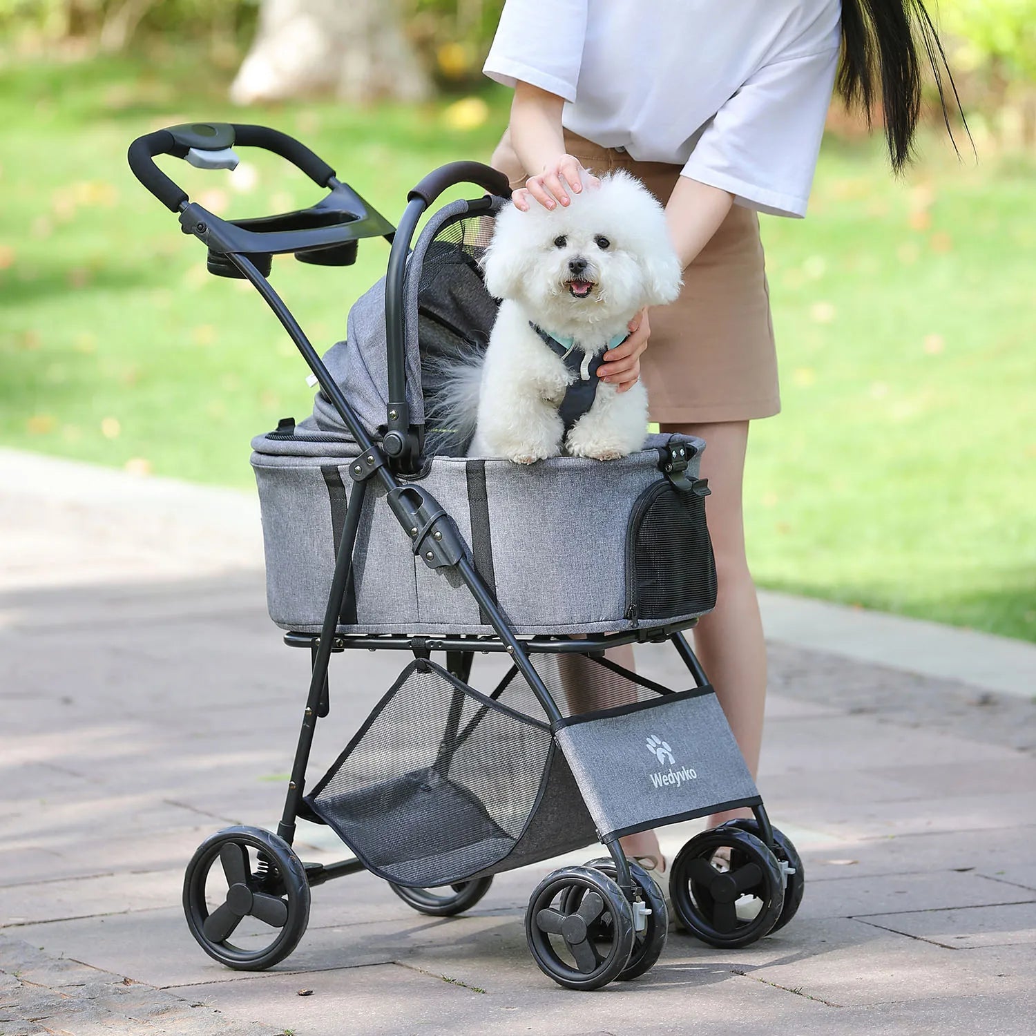 3 in 1 Pet Stroller with Removable Carrier - Dog Cat - (Maize Yellow, Black) - (Foldable)
