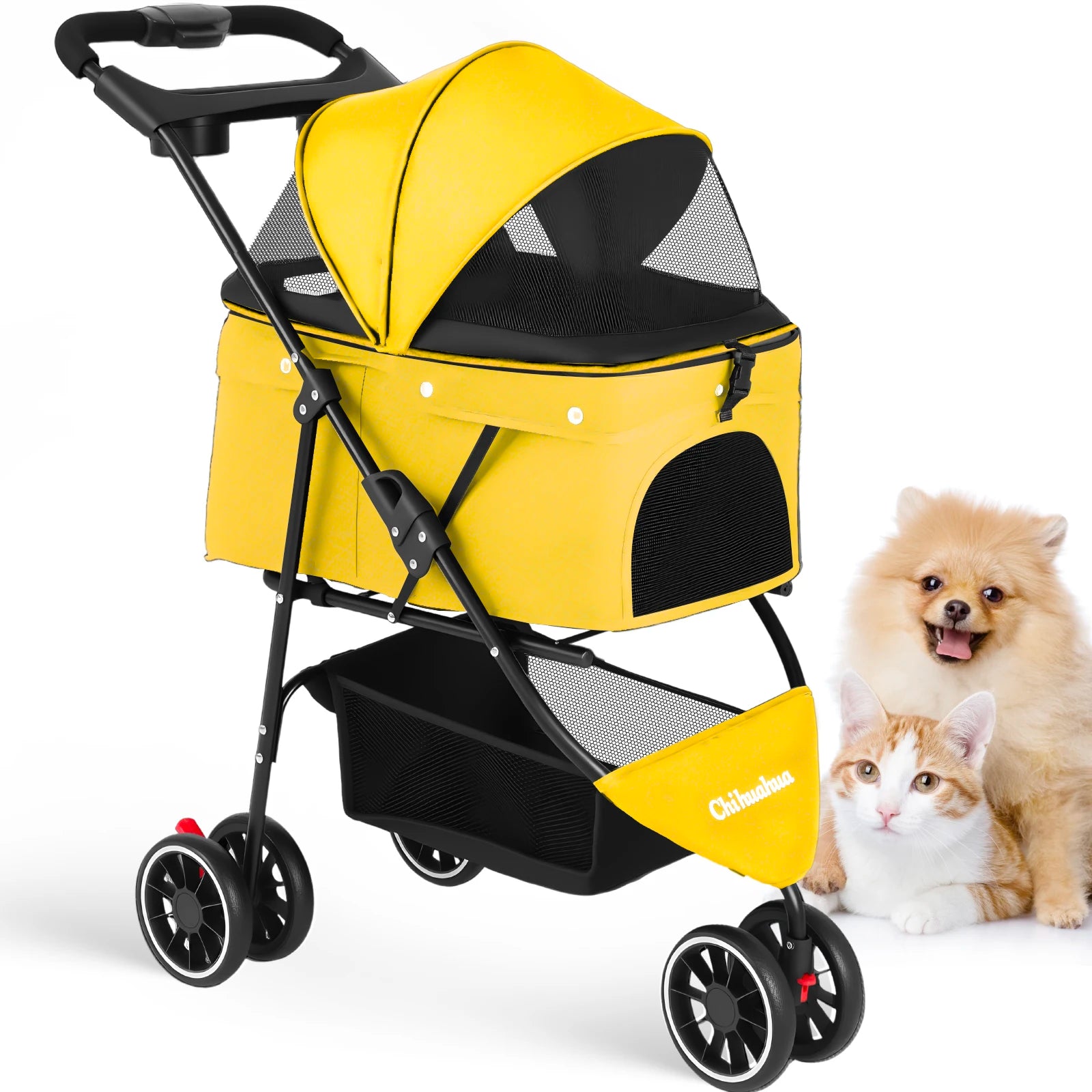 Portable Travel Pet Stroller - Dog Cat - (5 Color Options) - (M) - (Lightweight) - (Mesh Window Ventilation)