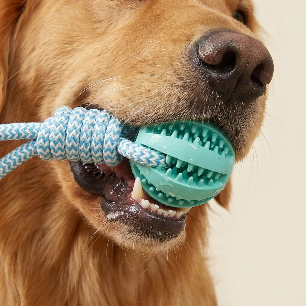Dog Rope & Rubber Teething Ball, Treat Dispenser